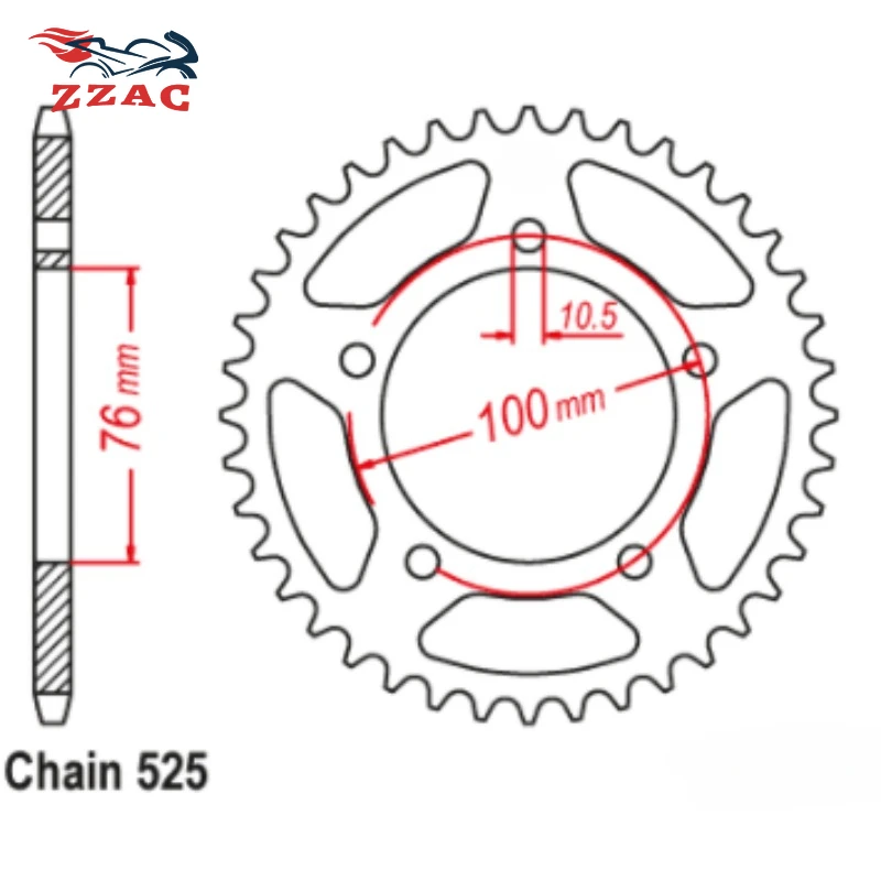 525 44T yellow Motorcycle Rear Sprocket Staring Wheel For Benelli BN302 BN 302 bn302 bn 302 2015-2021 2016 2017 2018 2019 2020