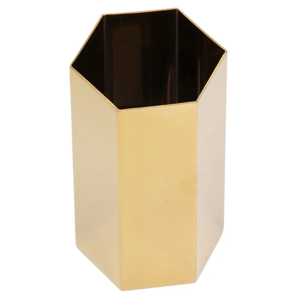 Glossy Pen Holder Box Stainless Steel Gold Electroplating Pencil Holder Wide Application Corrosion Resistant Flower Vase Home
