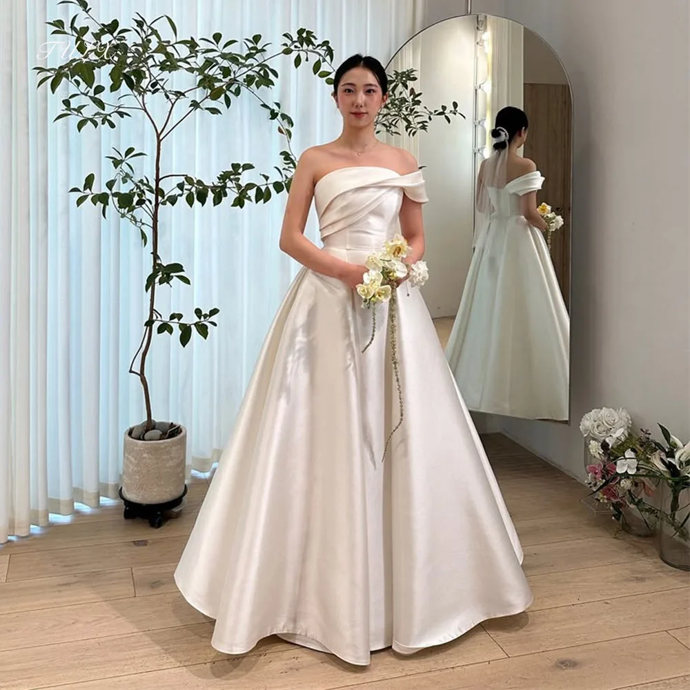 

TULX Elegant Ivory A line Long Wedding Dress Korea Photo Shoot One Shoulder Satin Bridal Gowns Corset Customized 웨딩드레스 2026