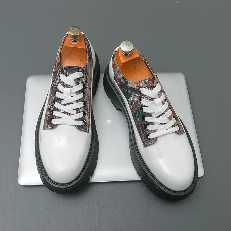 

Мужская официальная обувь, модные оксфорды на толстой подошве, двухцветная повседневная обувь на шнуровке