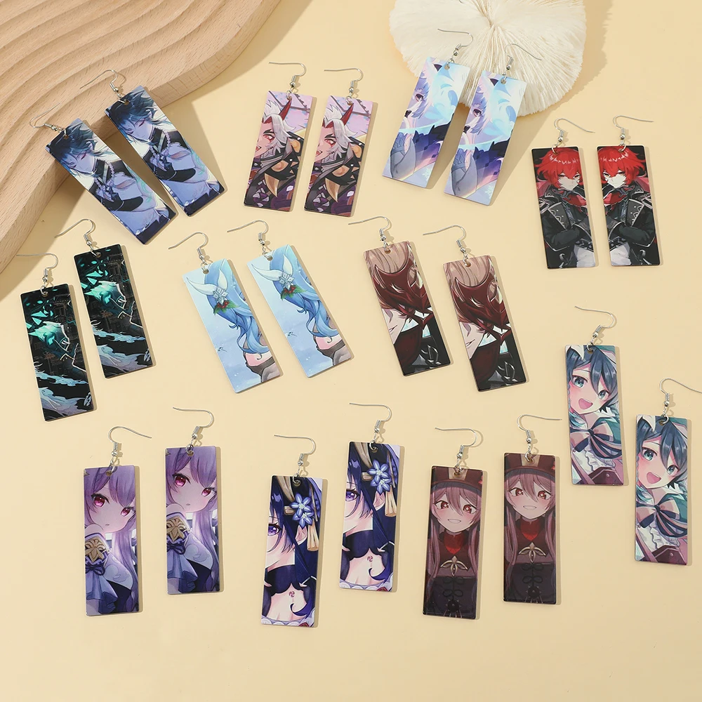 Genshin Impact Earring Venti Figure Anime Acrylic Eardrop Women Accessories Game Trendy Cartoon Charms Jewelry Gift For Fans