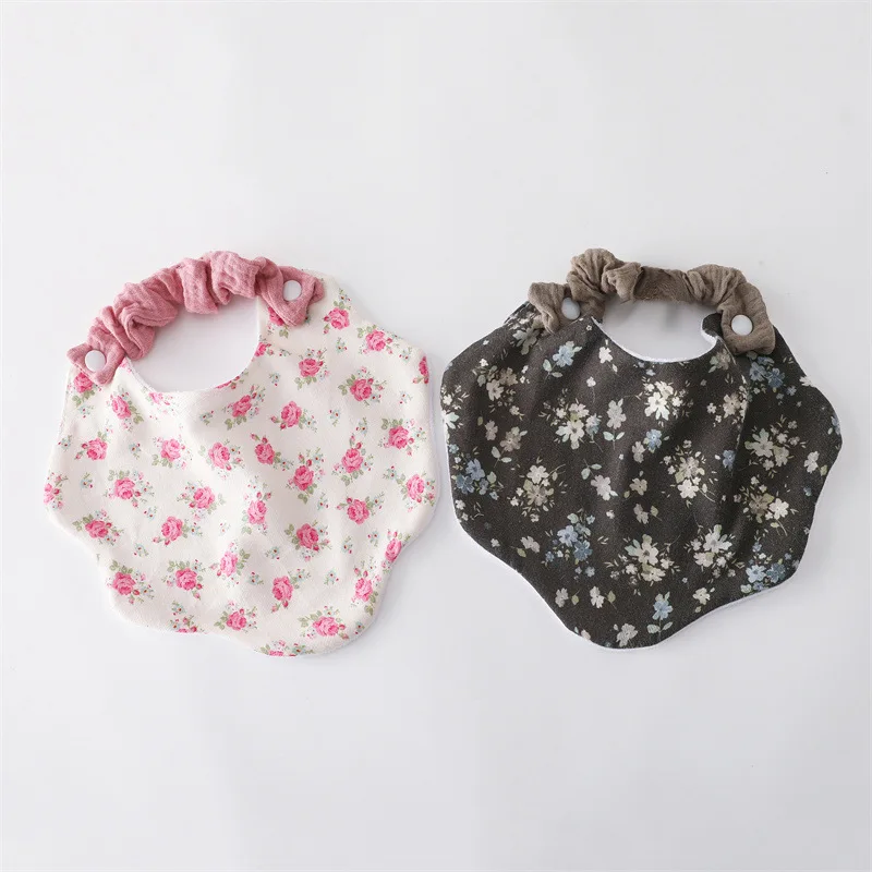 

New Korean Style Floral Baby Feeding Drool Bib Infants Wave 360-Degree Saliva Towel Soft Cotton Burp Cloth For Newborn Kids Bibs