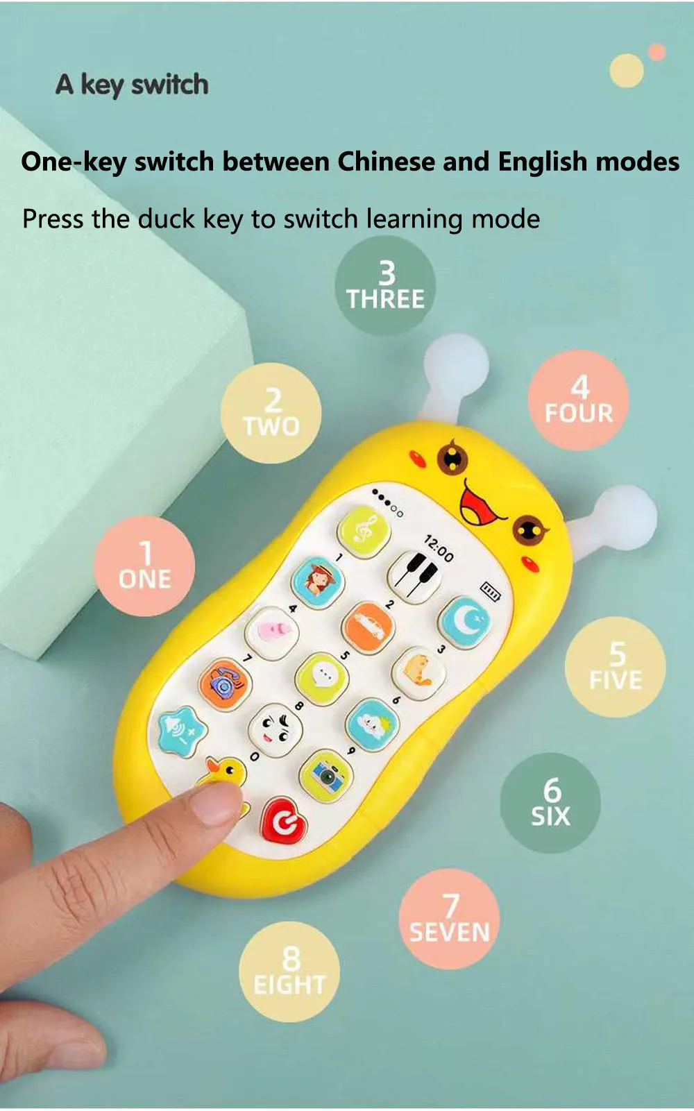 Juguete de teléfono con sonido musical para bebé, juguetes de simulación de teléfono para dormir de 0 a 3 años, Educativo en inglés CN temprano, regalos para niños