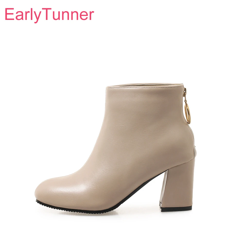 

New Winter Elegant Apricot Black Women Ankle Boots Sexy High Chunky Heel Lady Dress Shoes Plus Small Big Size 11 32 43 46