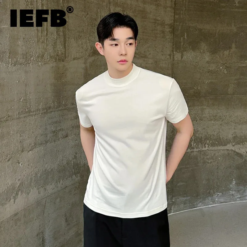 

IEFB New Men's T-shirt Korean Style Personalized Slim Fit High Elastic Half High Collar Short Sleeve Versatile Clothing 9C5788