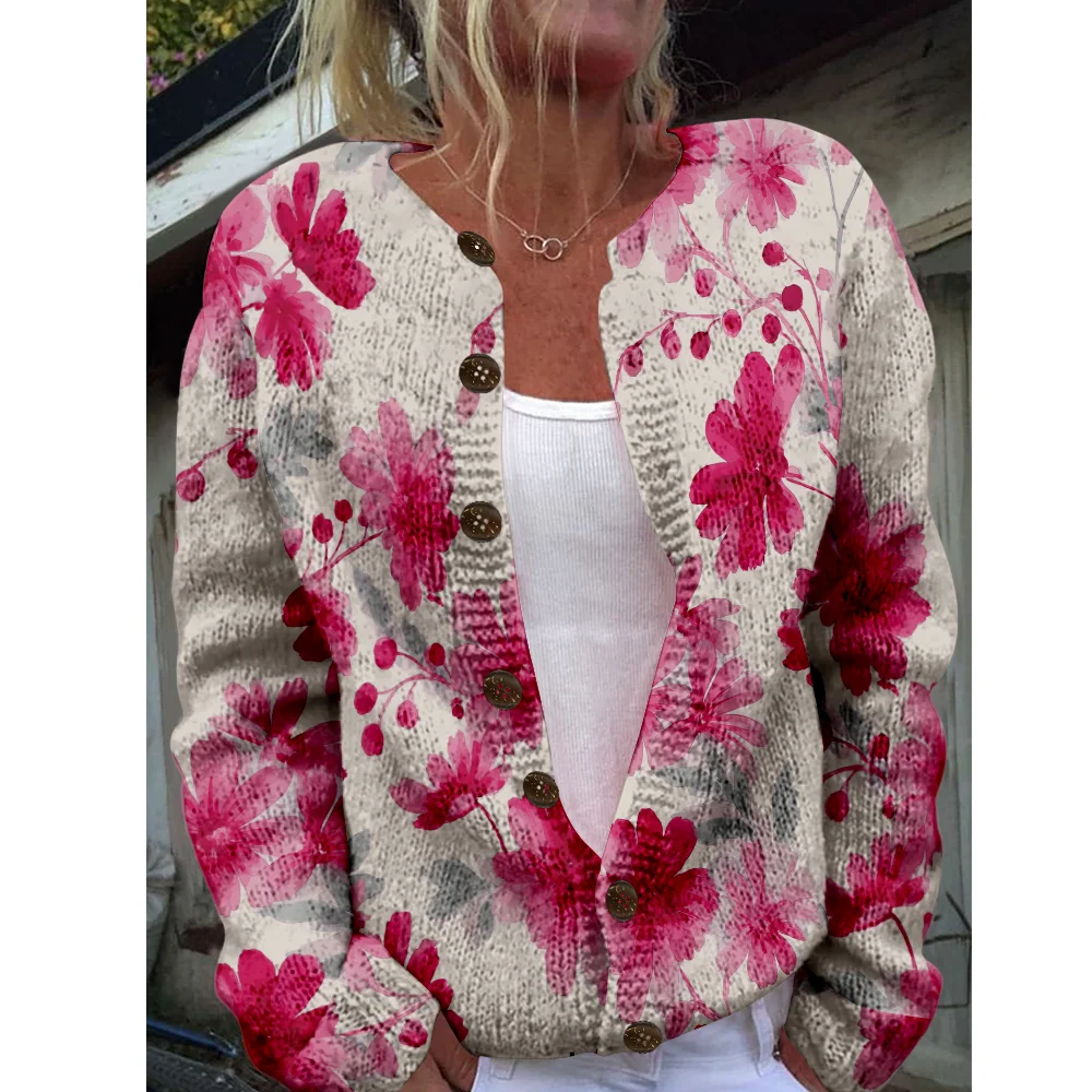

Autumn Winter Knitted Sweet floral Cardigan Sweater Streetwear Women Sweaters Knit Top Casual Cool Jumpers Fashion