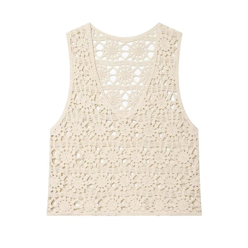 New 2026 Women Sleeveless V Neck Hollow Out knit Tank Top Casual Sexy Summer Tops