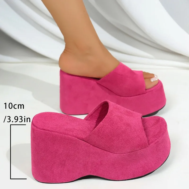 

2026 New Summer Chunky Woman Slippers Fashion Platform Wedges High Heel Ladies Slides Shoes Solid Color Platform Heeled Sandals