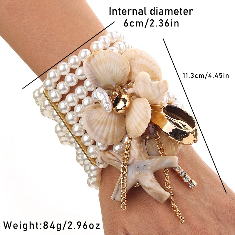 Statement Pearls Bracelet Set  for Women Starfish&Shells  Accessories Handmade Woman Anklet  Jewelry