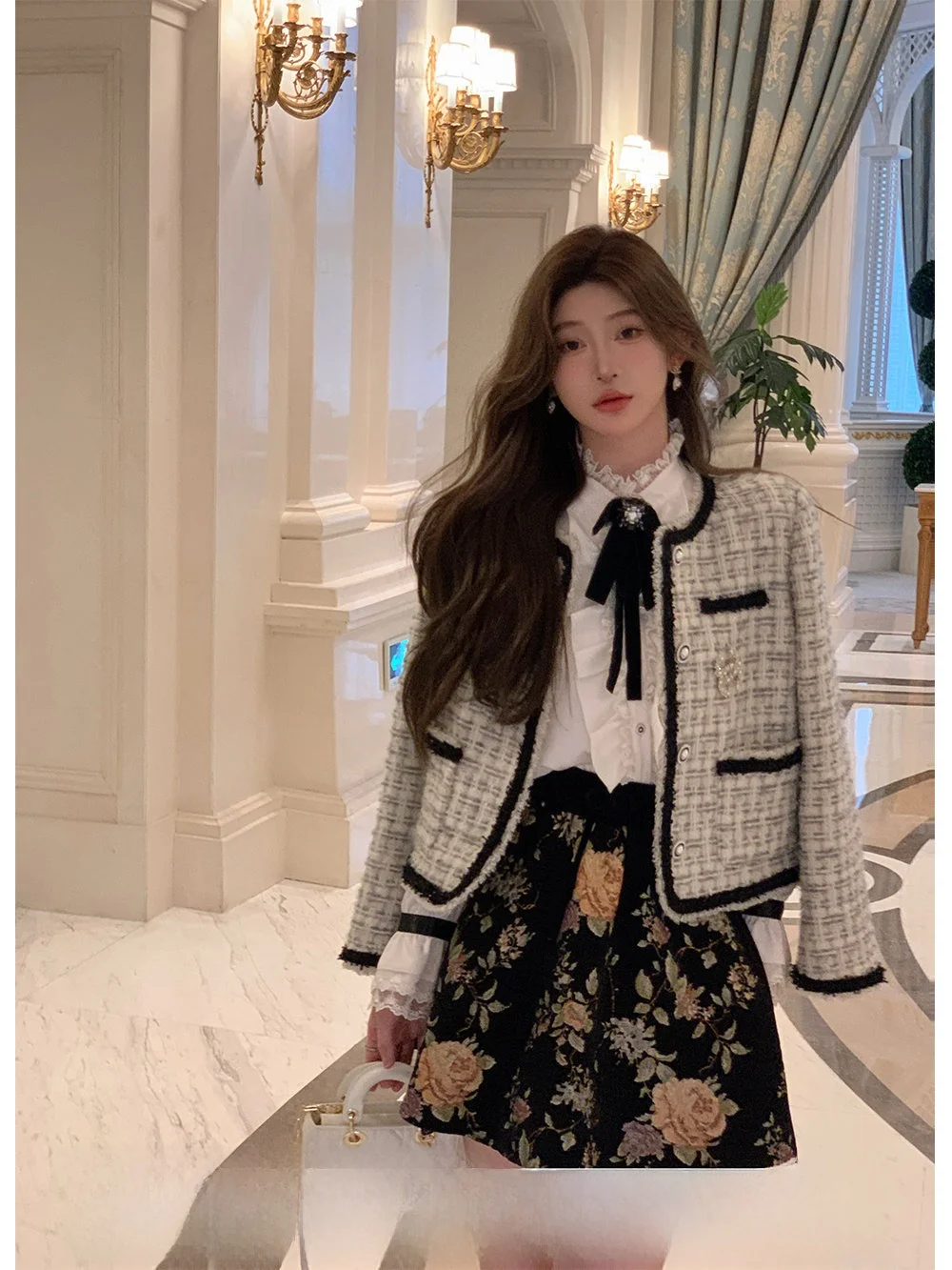 

Классическое шерстяное твидовое пальто NMIOK для женщин, осенняя новинка, модный дизайн, круглый вырез горловины