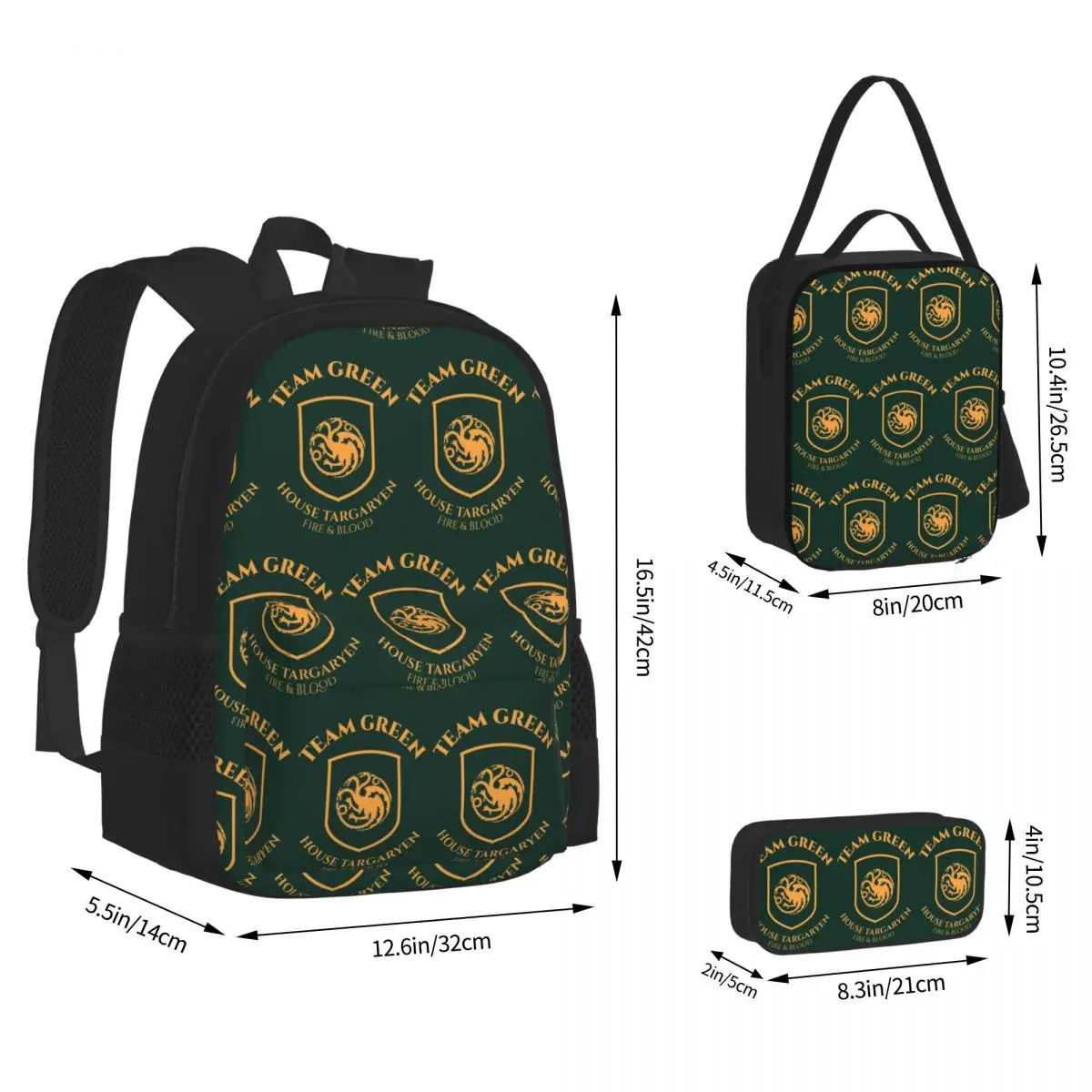 Game Of Thrones House Targaryen Backpacks Boys Girls Bookbag School Bags Children Rucksack Lunch Bag Pen Bag Three-Piece Set