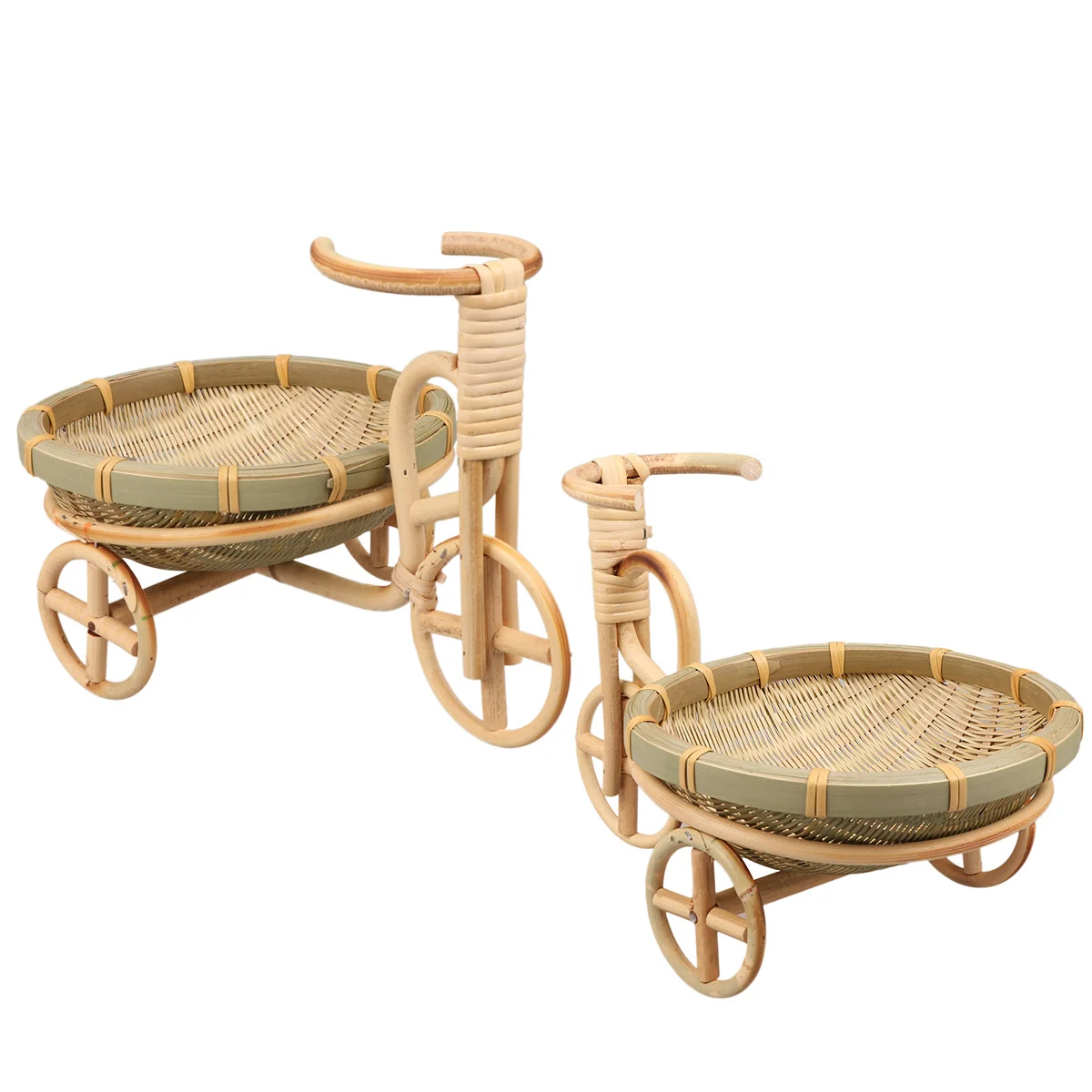 

1pc Bamboo Woven Fruit Basket Handmade Tricycle Shape Storage Holder For Kitchen Dining Room Wedding Party Food Serving