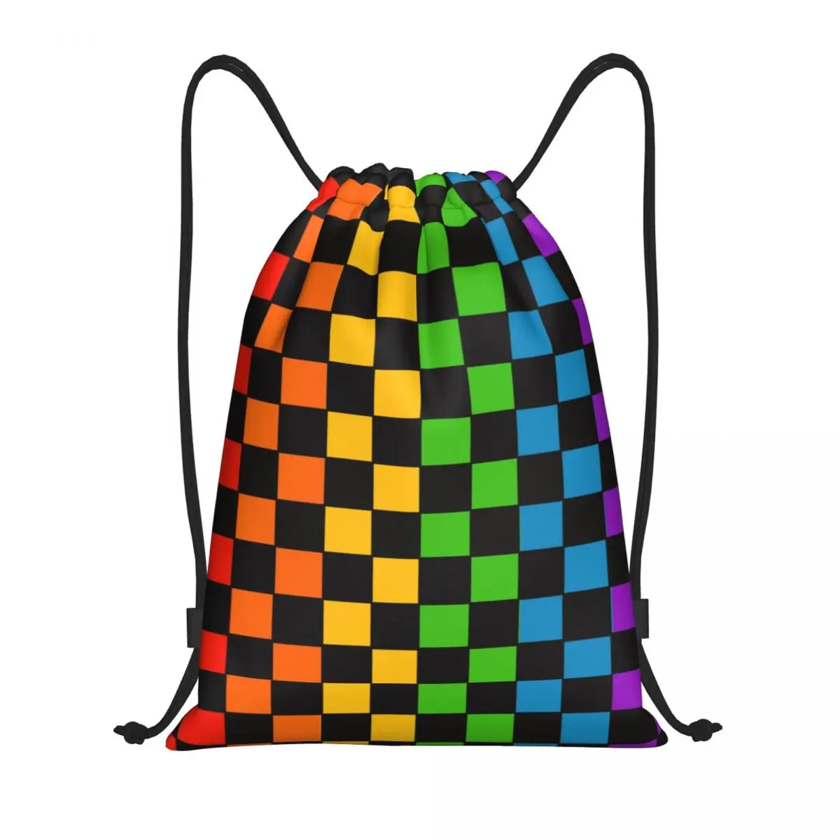 Regenbogen Schachbrett überprüft Muster Kordel zug Rucksack Frauen Männer Fitness studio Sport Sackpack tragbare Einkaufstasche Sack