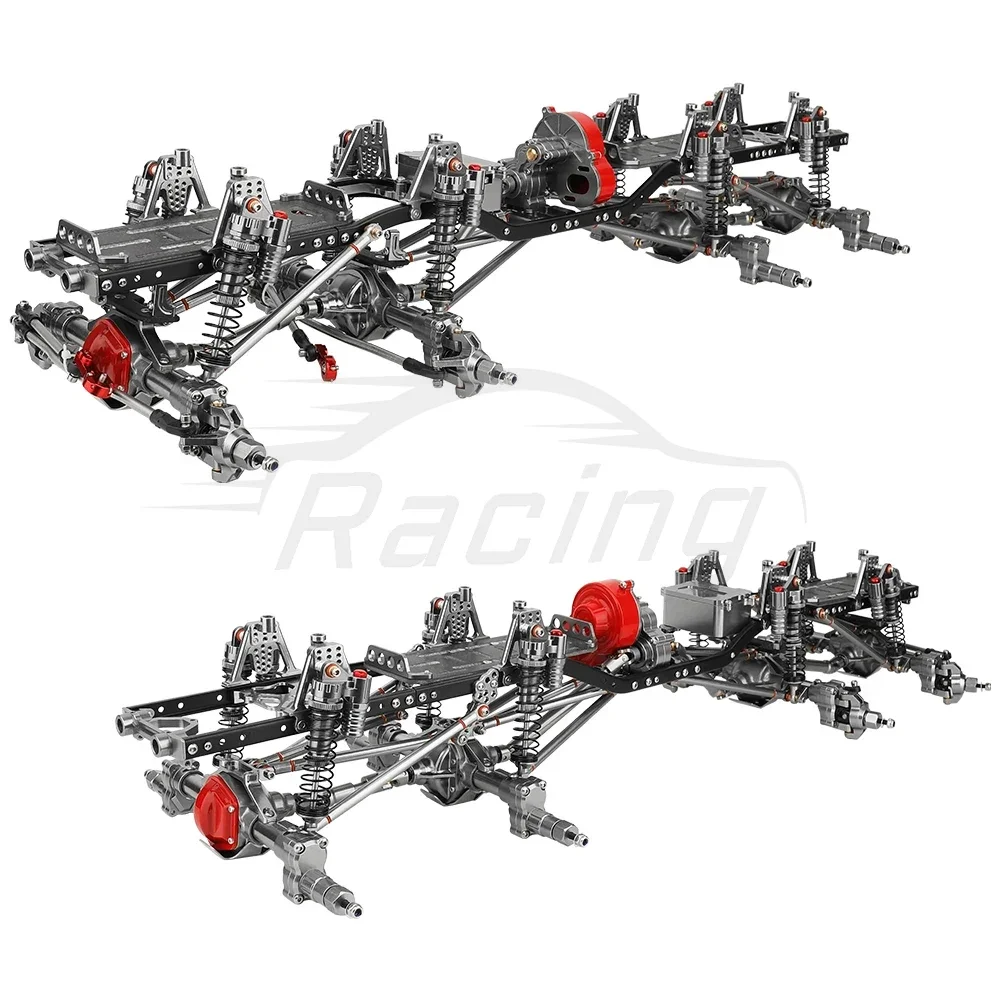 Marco de chasis de coche teledirigido 8x8 mejorado de aleación de Metal DIY con 2 ejes de Portal de dirección delantera caja de cambios para coche trepador de control remoto Axial SCX10 1/10