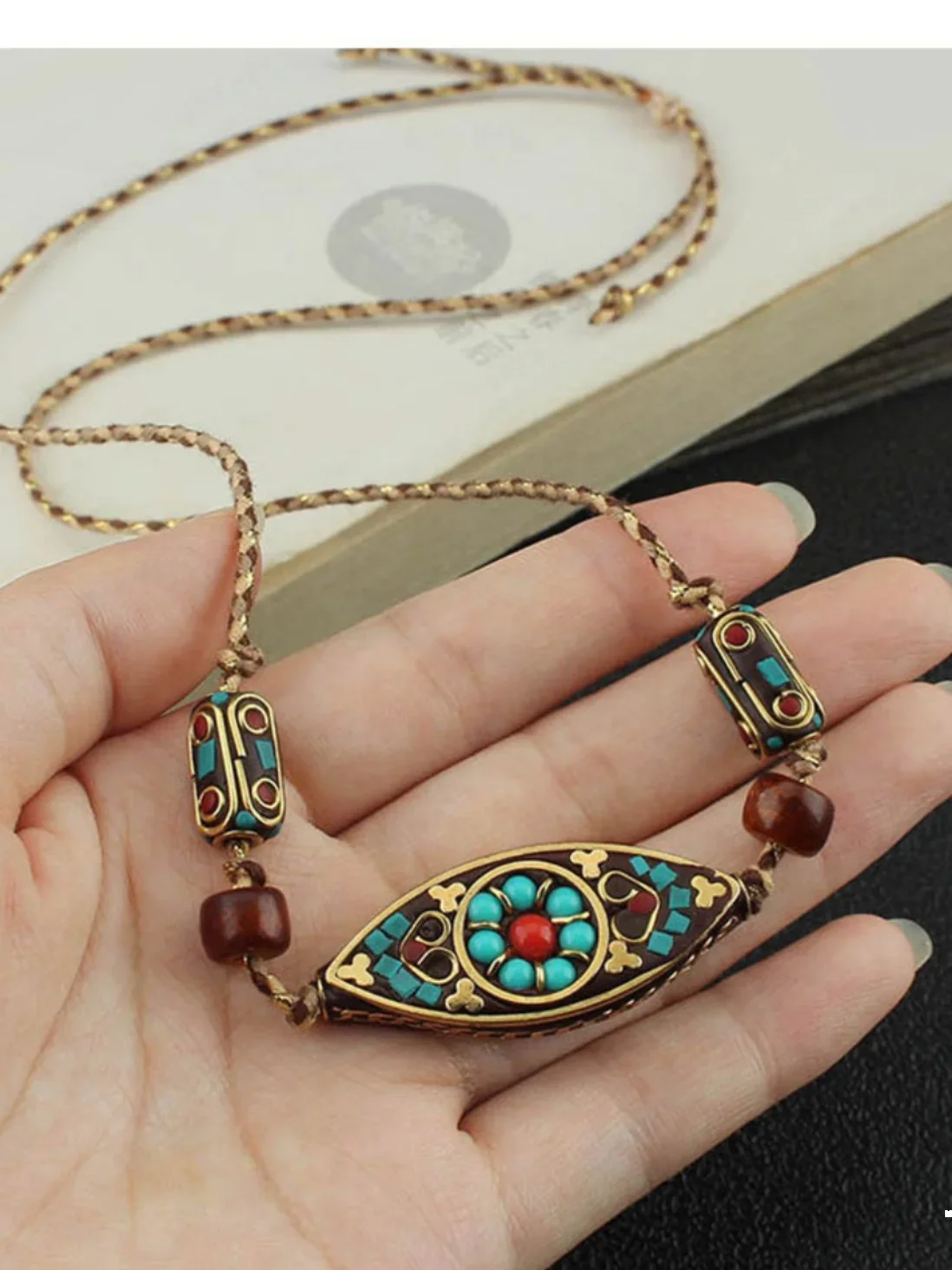 المواطنية الوطنية نمط النيبالية بوذا العين قلادة اليد الملتوية حبل الحد الأدنى القطن والقنب الاكسسوارات قلادة اليدوية Je