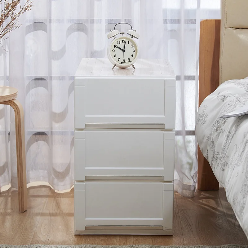 Household Multi-layer Storage Cabinet, Wood Grain, Plastic Drawer, Snacks and Clothes Storage