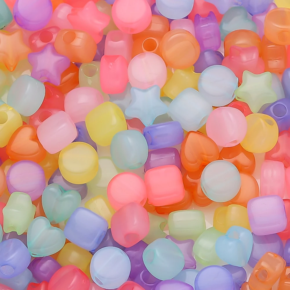 

100pcs Acrylic Jelly Color Heart Star Square Round Beads Mixed Spacer Beads for DIY Bracelet Necklace Jewelry Making Supplies