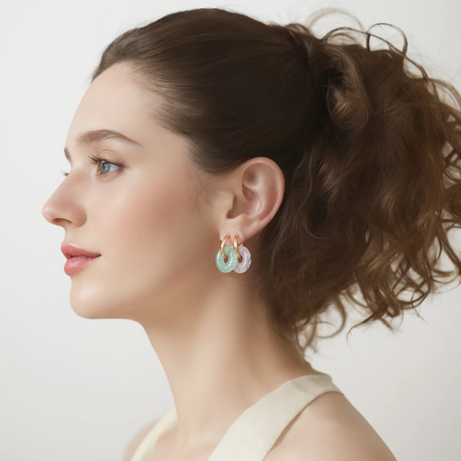 UHBINYCA Natural Agate Stone Charms Hoop Earrings for Women Girls, Stainless Steel Waterproof High-quality Daily Jewelry