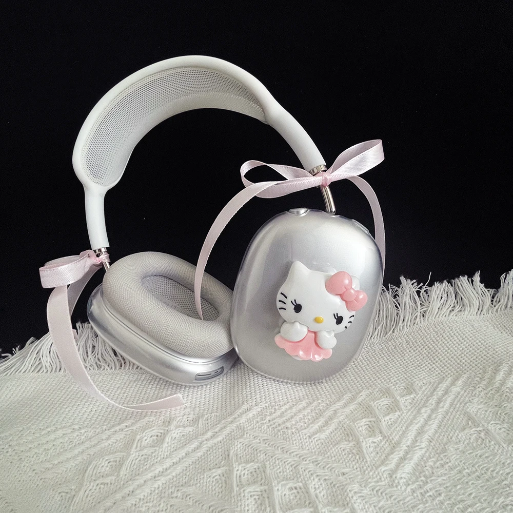 Soft Slicone Headphone Cases For Apple Airpods Max 3D Cute Cartoon Hello Kitty Pink Bow Clear Protective Cover For Airpods Max