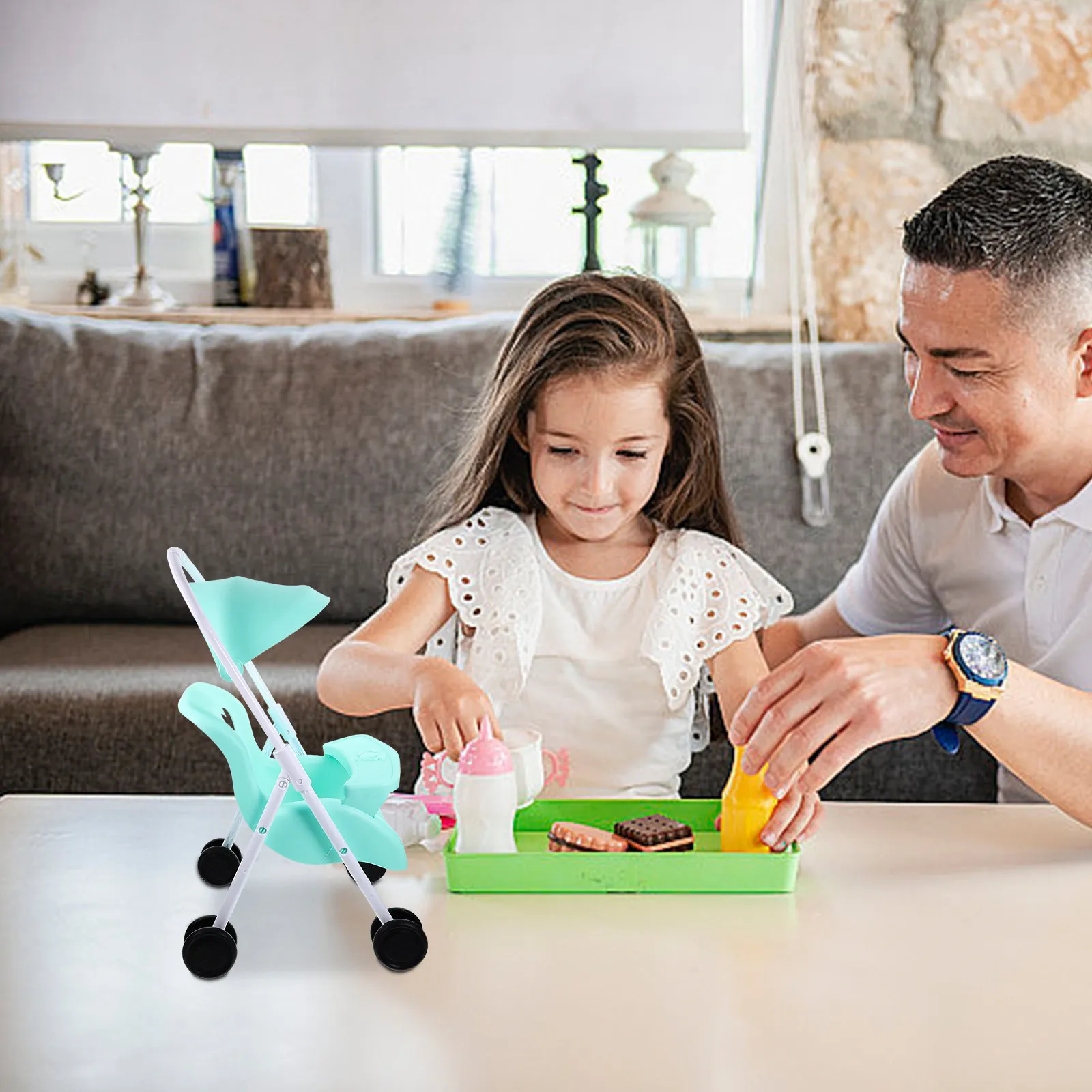 

Simulation Small Stroller Baby Stroller Pretend Playhouse Furniture Accessories Plastic Mini House Decor