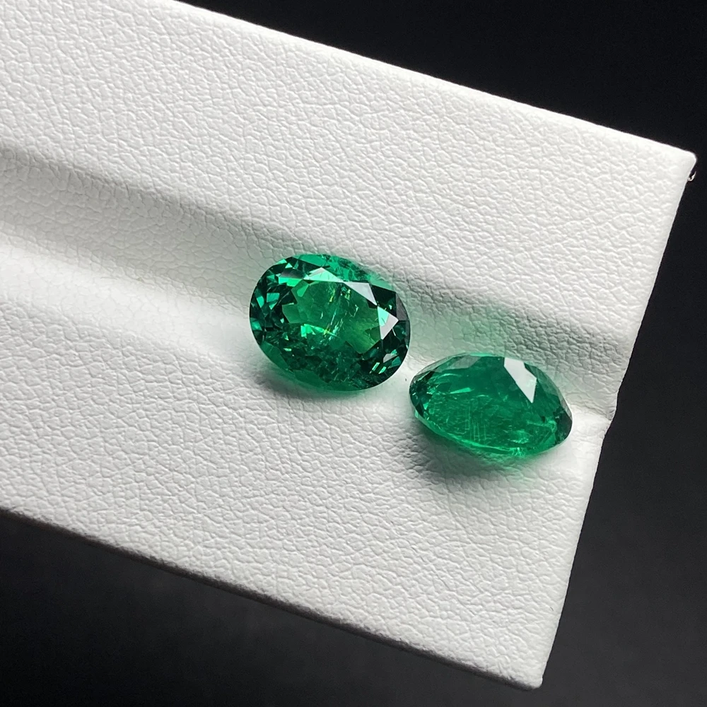 2 Pieces Oval Shape 4x6mm Lab Created Green Columbian Emerald Grown Loose Stone For Ring