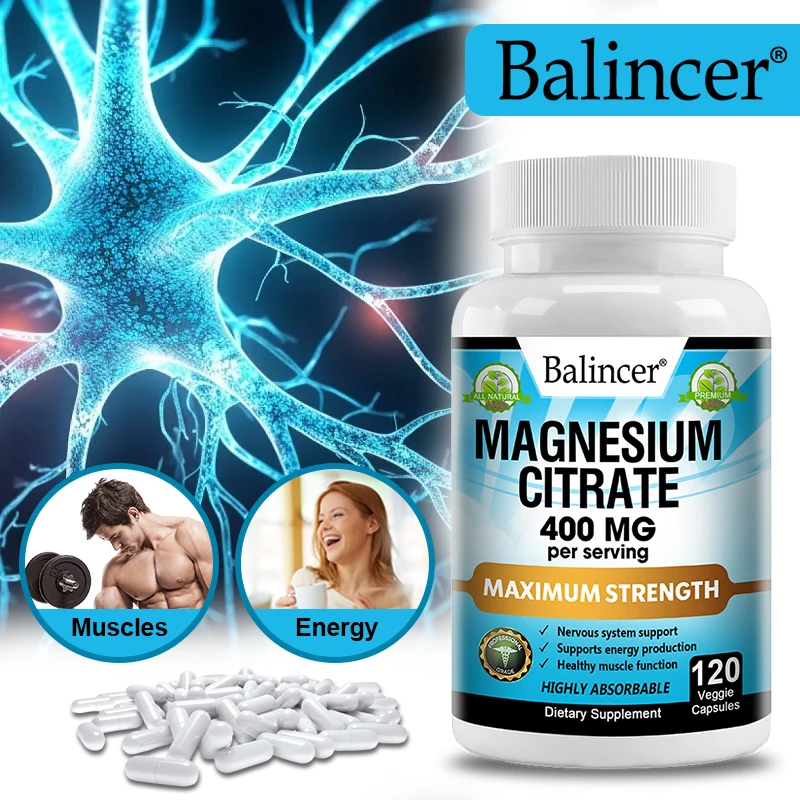 

Magnesium Citrate 400 Mg - Muscle, Nerve and Energy Support,Promote Muscle Relaxation,Non-GMO,120 Capsules
