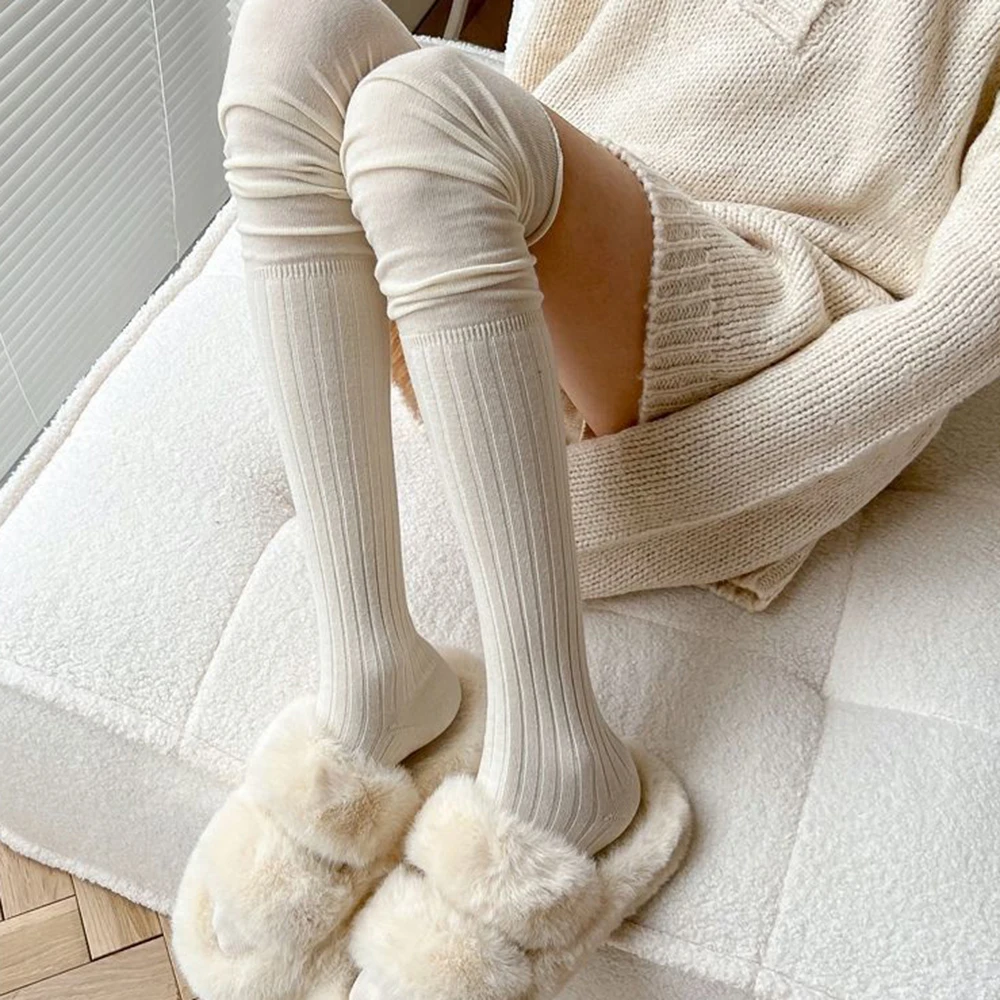 

Women Knee-socks Lady Splicing Stockings Autumn Winter High Tube Thermal Warm Socks Thigh High Pile Stockings Casual Socks