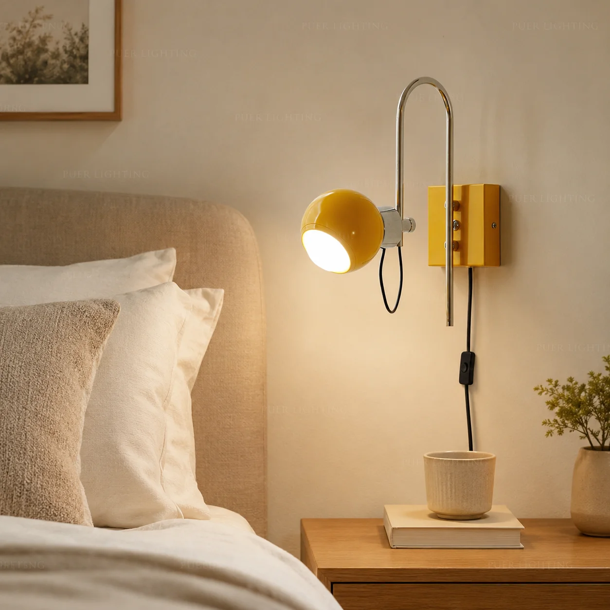 Rocker Arm Wall Sconces, Yellow Wall Lights with No wiring required Bulbs US AU UK Plug, Wall Lamp for Living Room Bedside