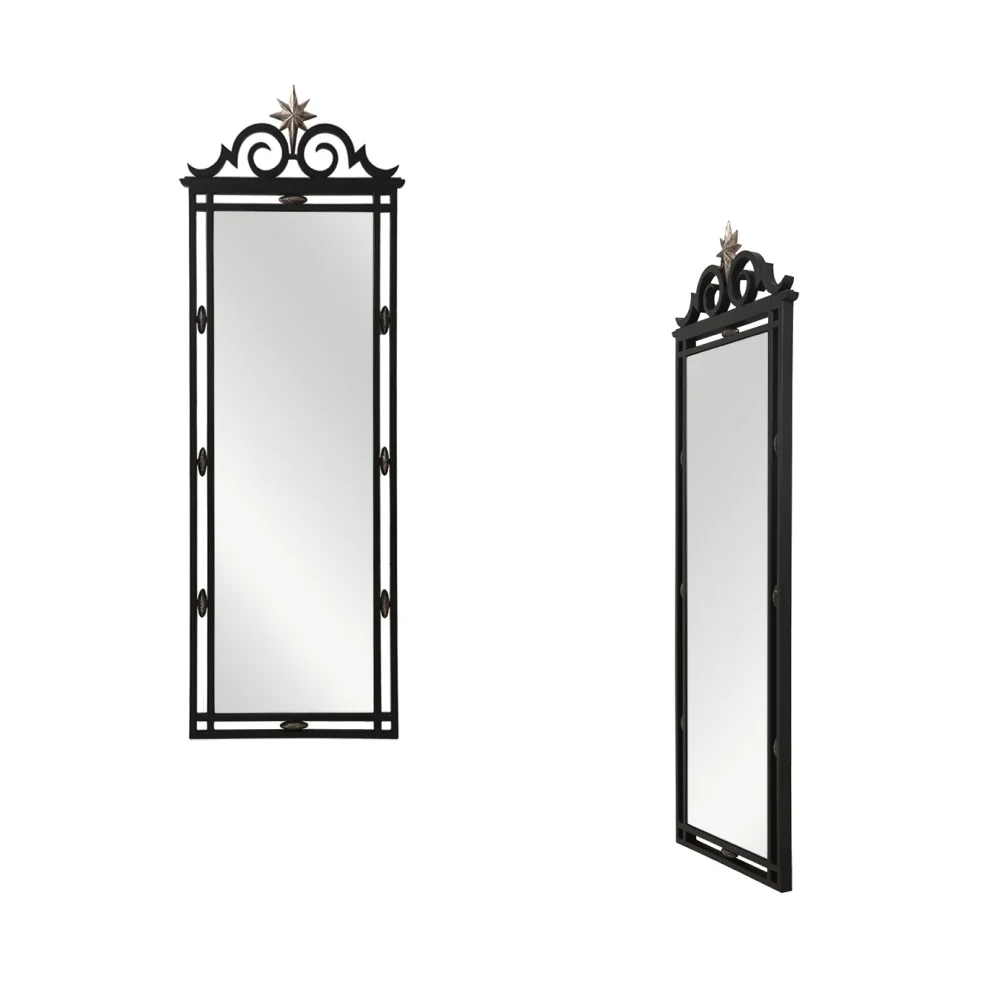 Elegant Rectangular Mirror with Decorative Metal Grille and Star Accent for bedroom