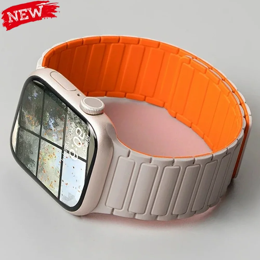 Silicone Strap for Apple Watch 46mm 42mm 49mm 45mm 41mm 44mm 40mm Magnetic Band for IWatch Ultra 2 Series 11 10 9 8 7 6 SE 5 4 3