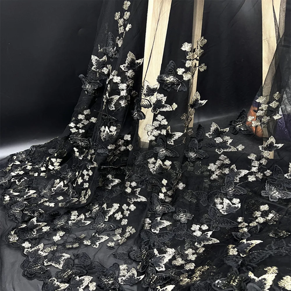 130cm Wide Heavywork 3D Butterfly Embroidered Milk Silk Lace Fabric - 3D Stereo Tulle Lace for Women's Dresses & Evening Gowns view 2