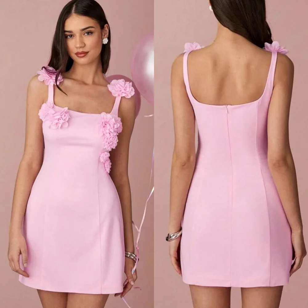 

Customized Sexy Fashion Jersey Handmade Flower Pleat Sheath Square Neck Short Dresses Bespoke Occasion Dresses Sizes Available
