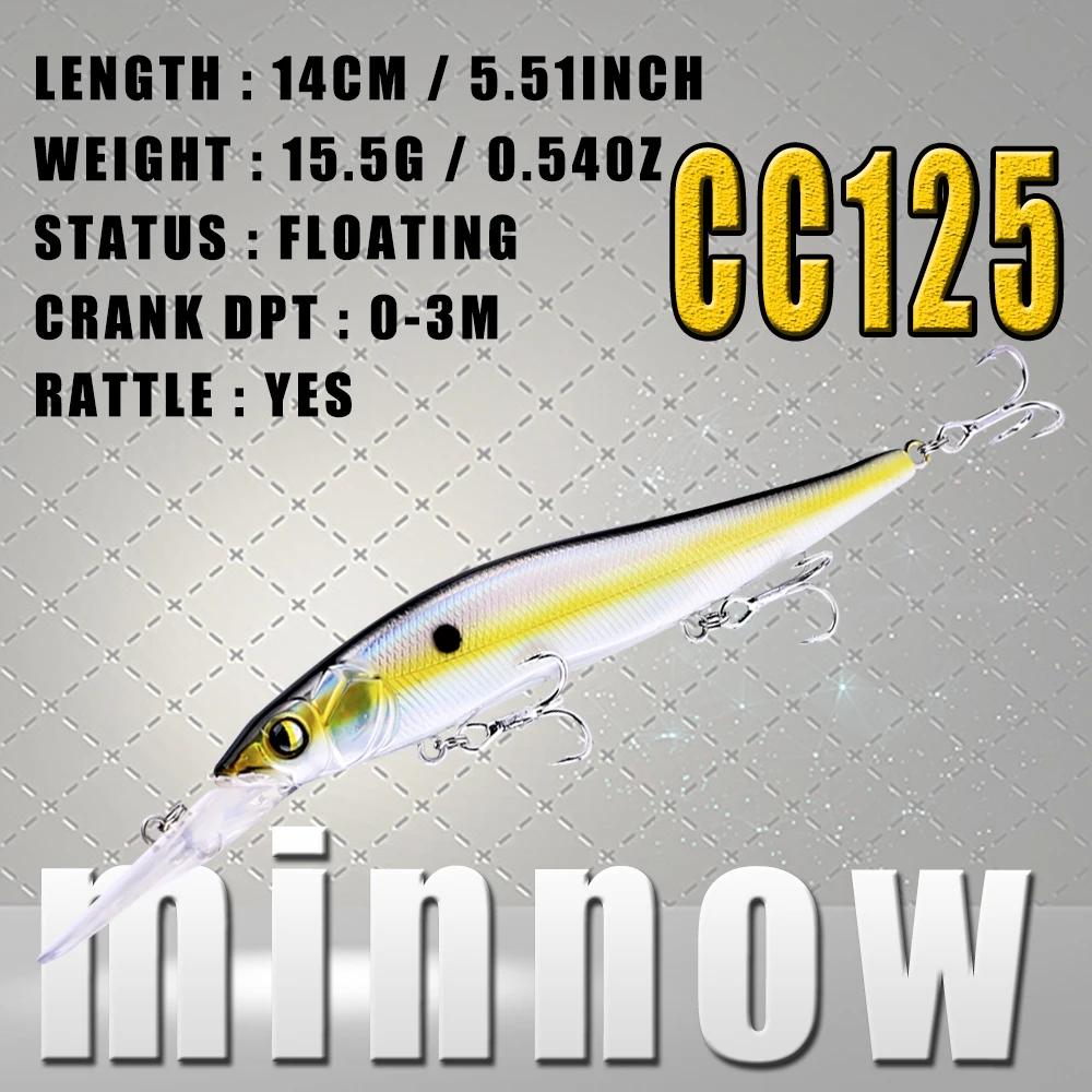 Chan\'s Huang 1PCS Deep Water Jerkbait Minnow Artificial Hard Bait Long Cast 3PCS Treble Hooks Float Bait Fishing Minnow Wobbler