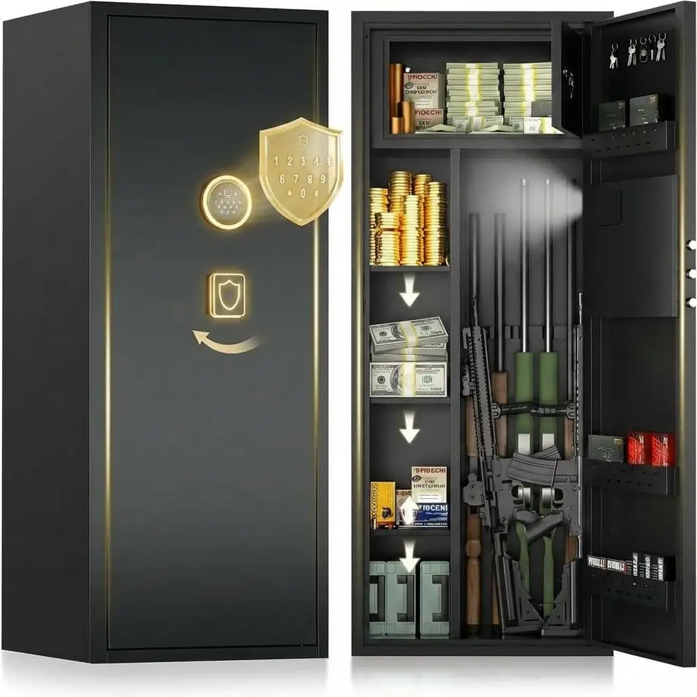 

Secure Firearm Storage Cabinet with Digital Keypad, Alarm, and Adjustable Shelves