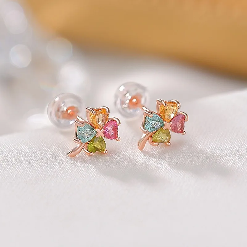 

TIMESWIND Multicolor Tourmaline Four-leaf Clover Love S925 Women Earrings with Certificate