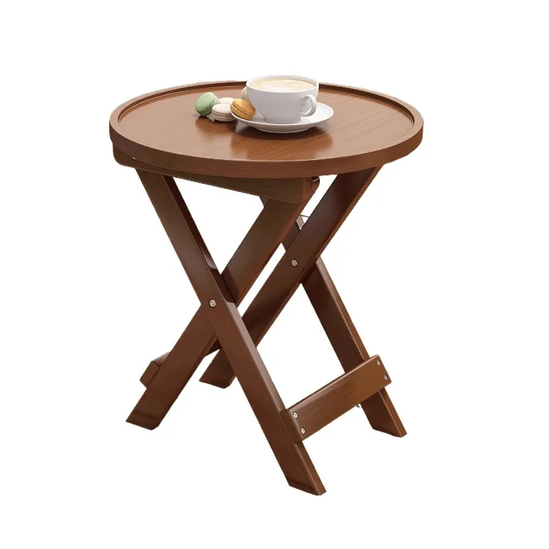 For Small Table Outdoor Coffee Table, Solid Wood Folding Table, Small Round Table on The Balcony of The Living Room for Home Use