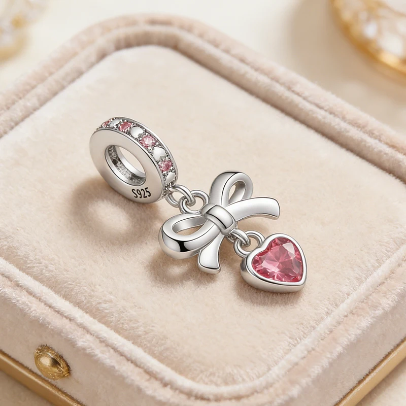 

925 Sterling Silver Travel Bow CZ Zircon Charms Pendant Fit 3mm Original Bracelet DIY Women Exquisite Anniversary Jewelry Gifts