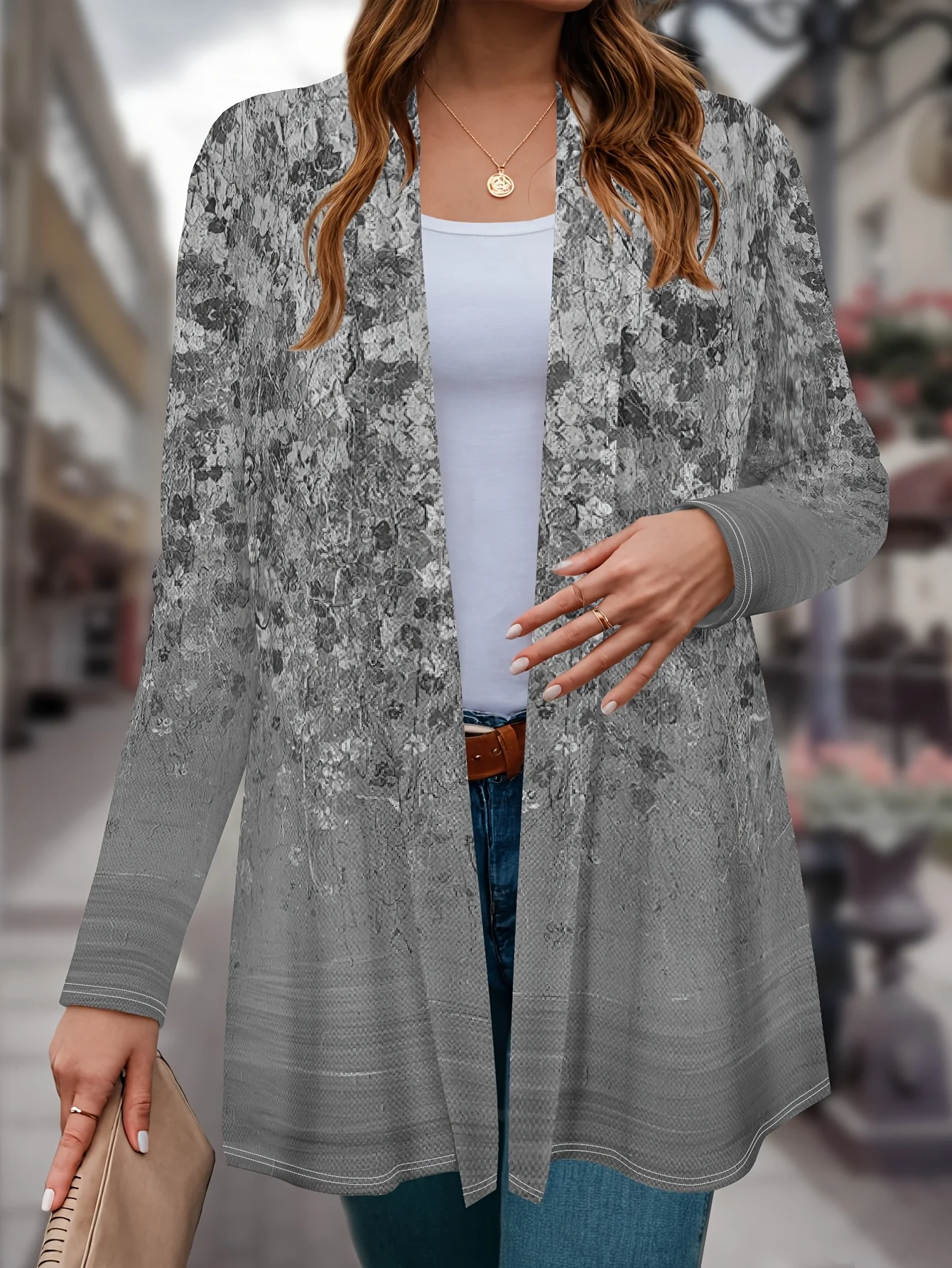 

2025 Women's Floral Printed Long Sleeve Cardigan, Polyester Open Front, Lightweight Cover Up, Spring Autumn Casual Coat