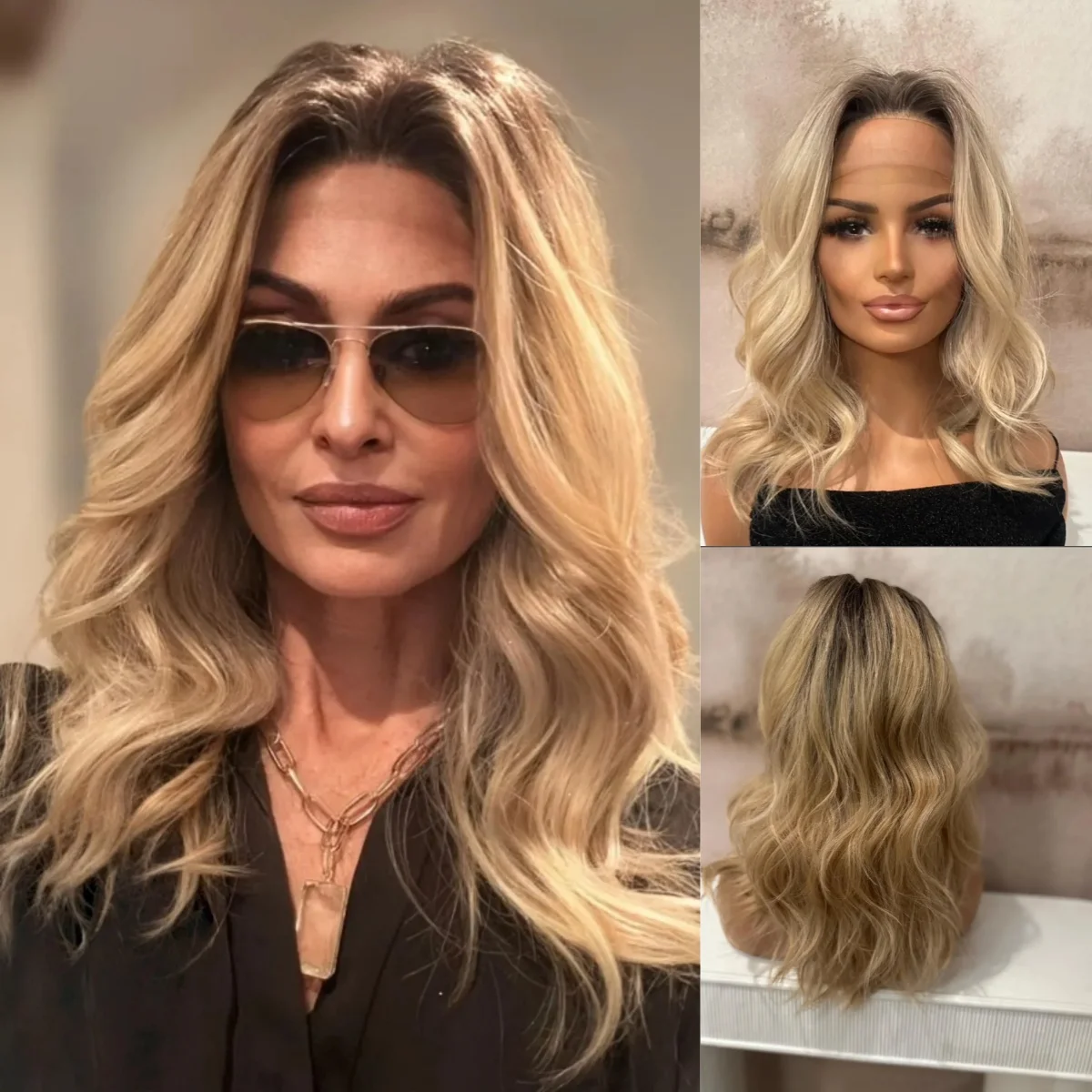 

Выделите Ombre Светло-русый парик Плечо Объемная волна Синтетические парики фронта шнурка Высокое качество 13*4HD Прозрачный парик шнурка Ежедневно