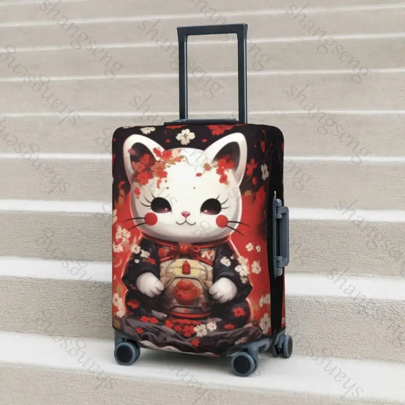 japanese Fortune Cat Travel suitcase protective case, suitcase cover, elastic protection, washable Luggage cover, 18-32 in