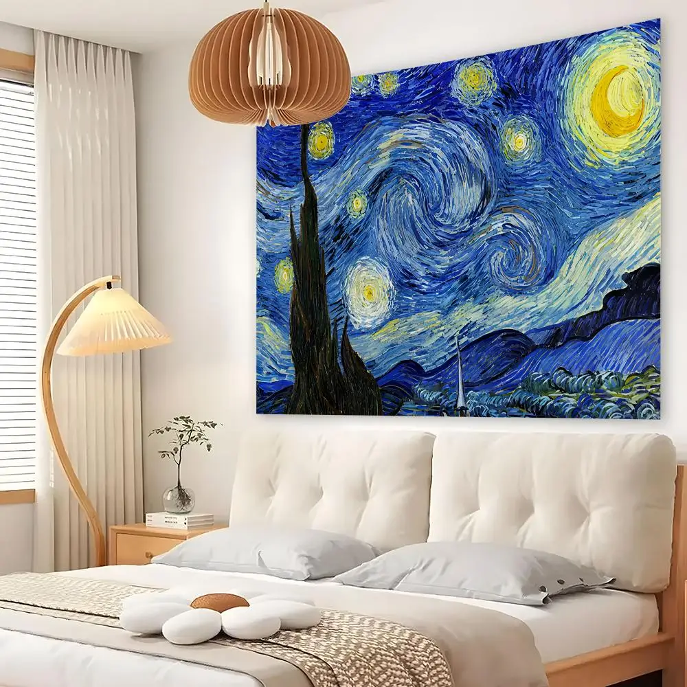 Van G-Gogh Art Paintings Tapestry Custom Living Bedroom Party Dormitory Interior Wall Bohemian Decoration Attached Clip