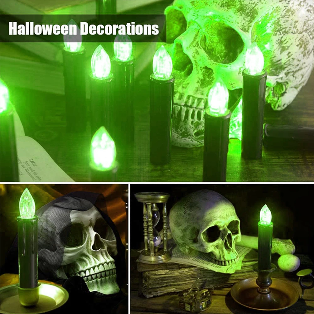 FPOO 10/20/30PCS LED Candles Black Battery Operated Candle Timer Remote Colorful Lighting Decorative Flameless Halloween Candle