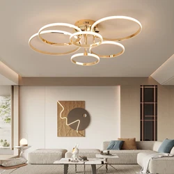 Modern LED Ceiling Chandelier for Living Bedroom,Round Dimmable Ceiling Lamp,Gold/Chrome/Black Bedroom Ceiling Light Fixture