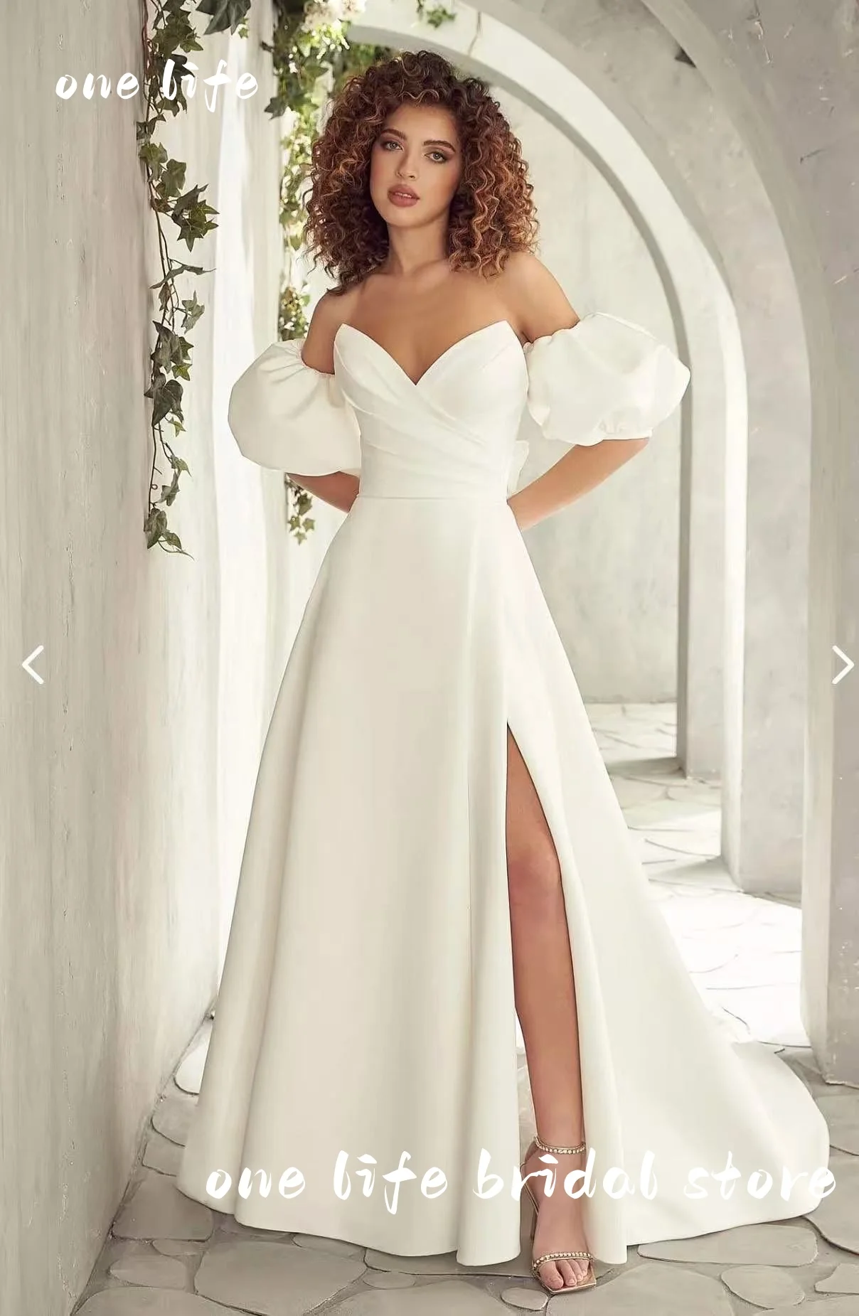 Gracioso vestidos de casamento cor sólida querida sem mangas sem costas arco vestido de noiva a linha alta fenda personalizar vestidos de novia