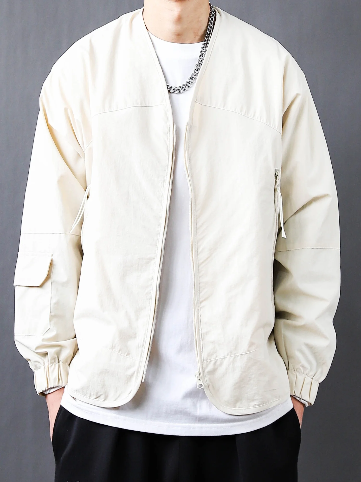 

Retro Japanese Sle Thin V-Ne Work Jaet Men's Spring Outdoor Functional Robe Svel Jaet New 2025 Youth Faion