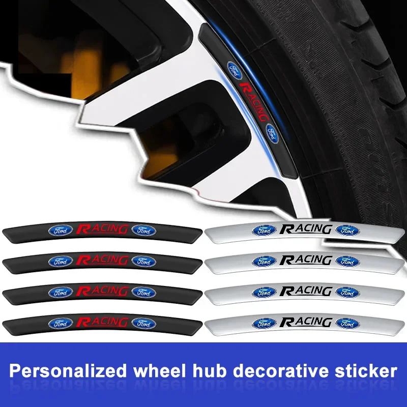 

4Pcs Car Styling Aluminum Wheel Rims Racing Stickers Auto Accessories For Ford Mustang Shelby Edge Kuga Transit Fiesta Mondeo