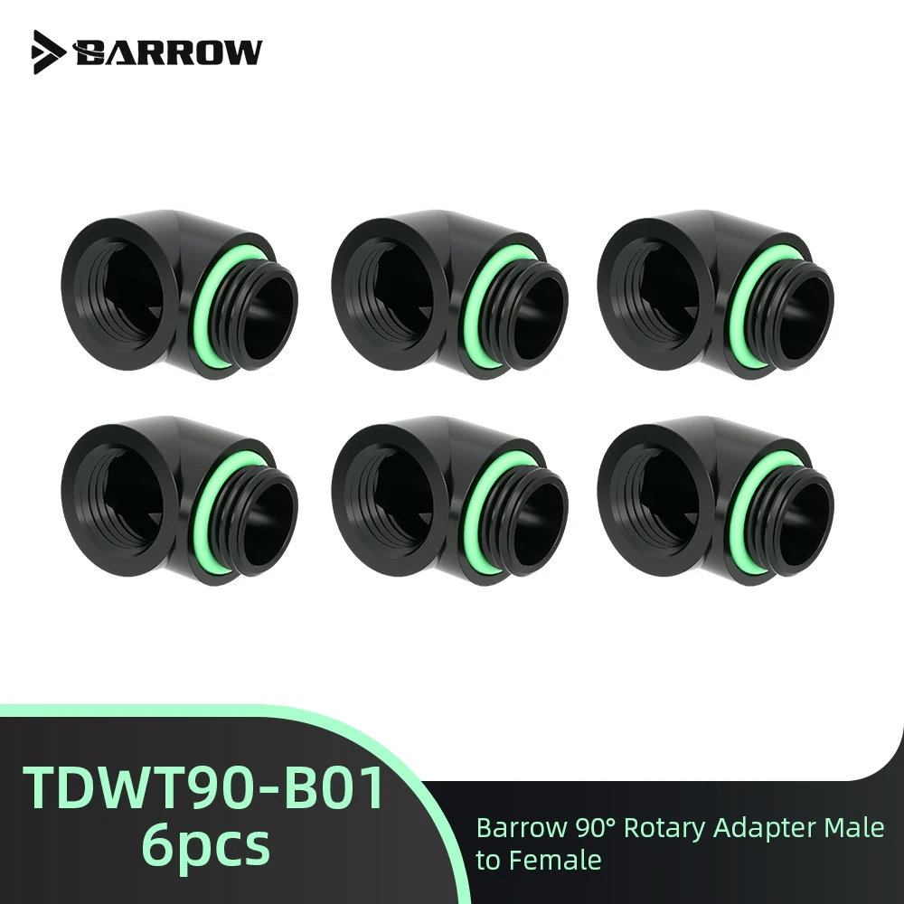 Barrow Water Cooling 90° Connector TDWT90-B01 6pcs G1/4 Male To Female Hard Tube Fittings PC Liquid Cooling Build Angled Adapter