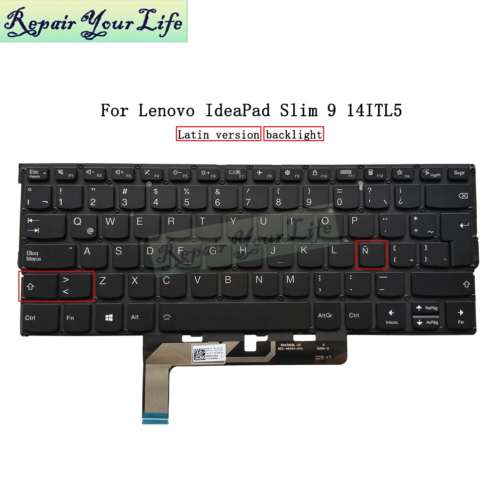 

Клавиатура с подсветкой US SP LA для Lenovo IdeaPad Yoga Slim 9 14ITL 9-14ITL05 82D2 82D1 PR4UXB-USA SN20Y70470, ноутбук с подсветкой