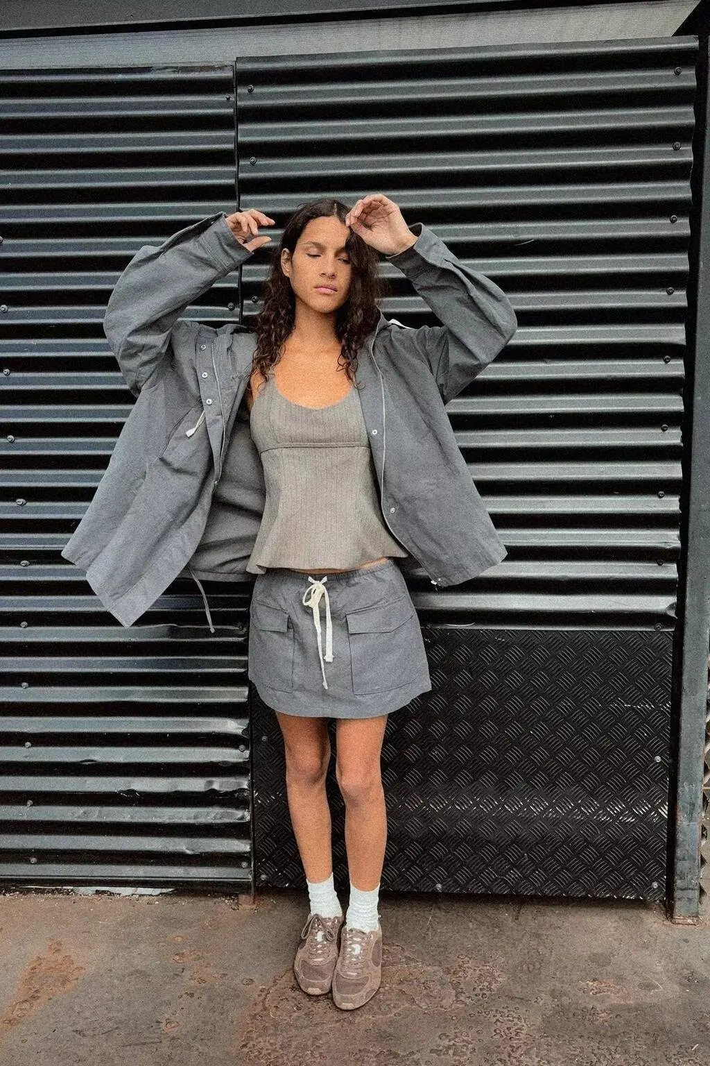 

BB6807 ZA25 Autumn New Women's Commuter Loose Drawstring Zipper Stand up Collar Hoodie Jacket Jacket 4341724