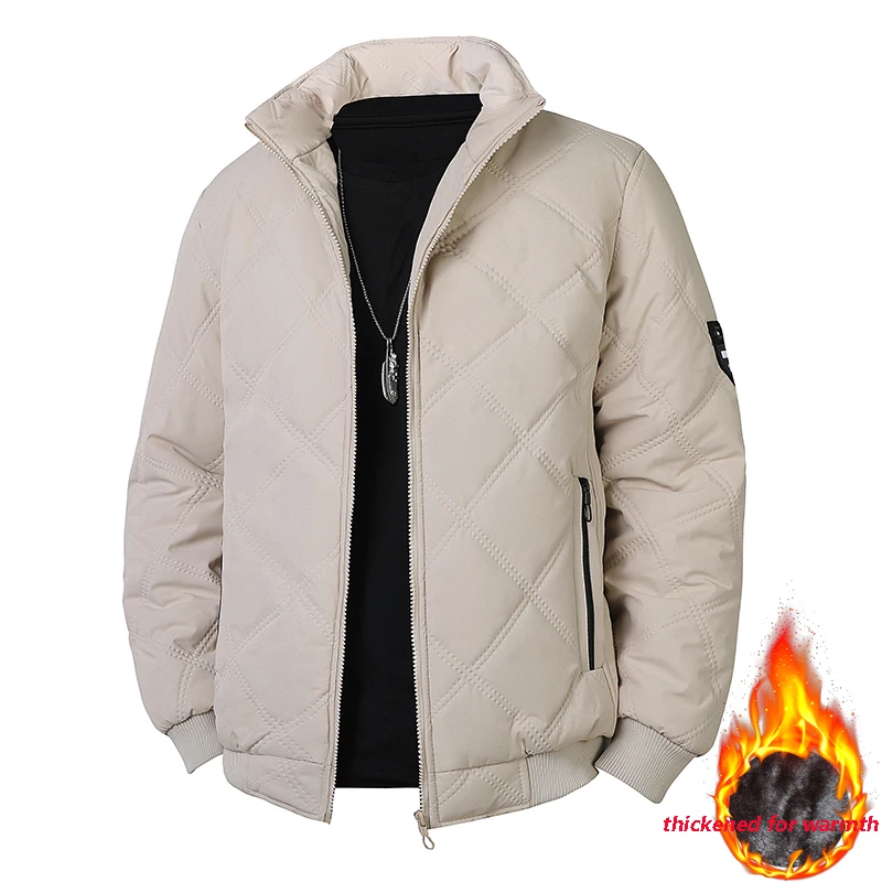 Mantel katun wol buatan musim dingin pria mantel katun tebal hangat dan kasual serbaguna longgar dan jaket kerah berdiri berukuran besar